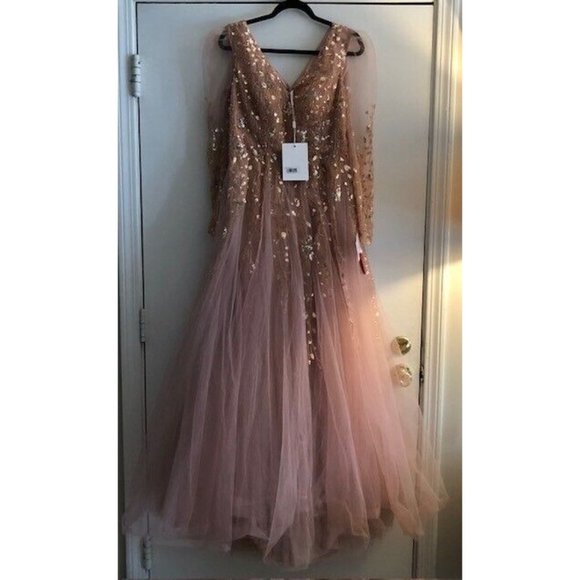 NWT $798 MAC DUGGAL EMBELLISHED V NECK LONG SLEEVE A LINE GOWN STYLE 20295 SZ 10 - Picture 4 of 8